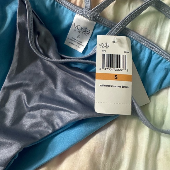 Voda Swim Leatherette Corset Bikini Top and Bottom (Silver, S, 3 items) NEW - Picture 5 of 10